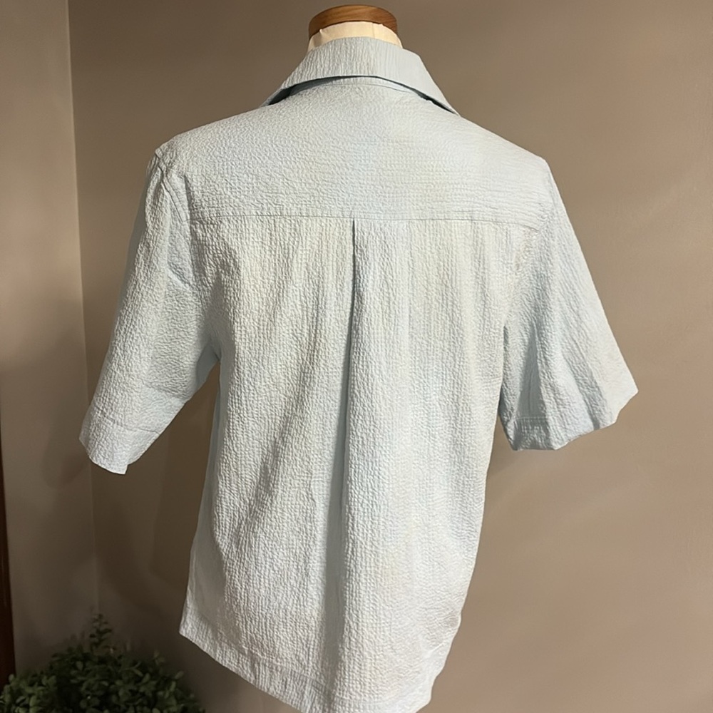 COS camp collar textured button up shirt short sleeve Light Blue Textured relax - Picture 9 of 16